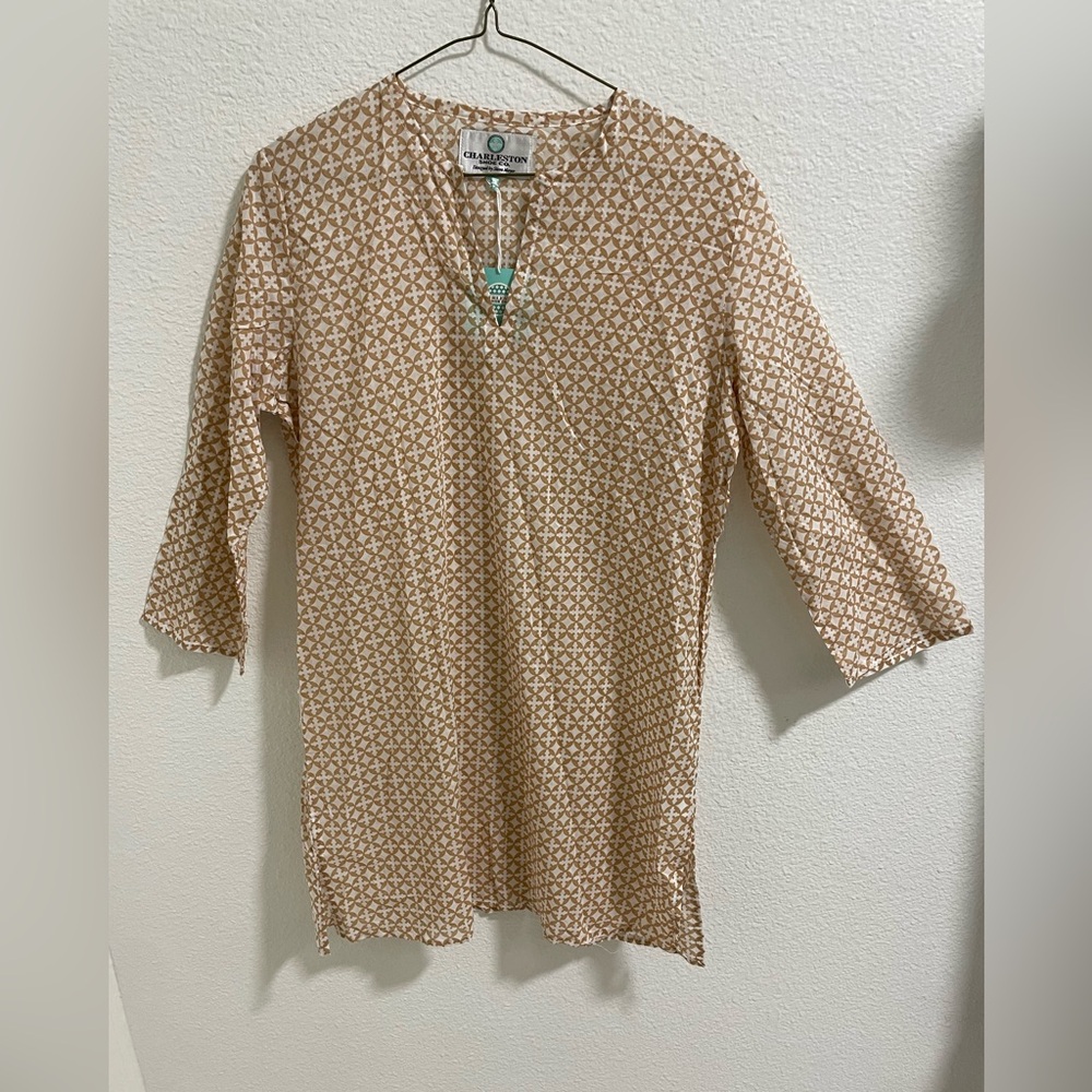 CHARLESTON SHOE CO. Women's Tan Patterned Tunic dress swim coverup